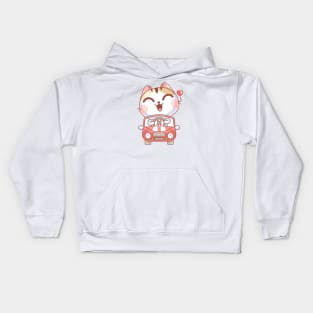 Cute cat is driving by car Kids Hoodie